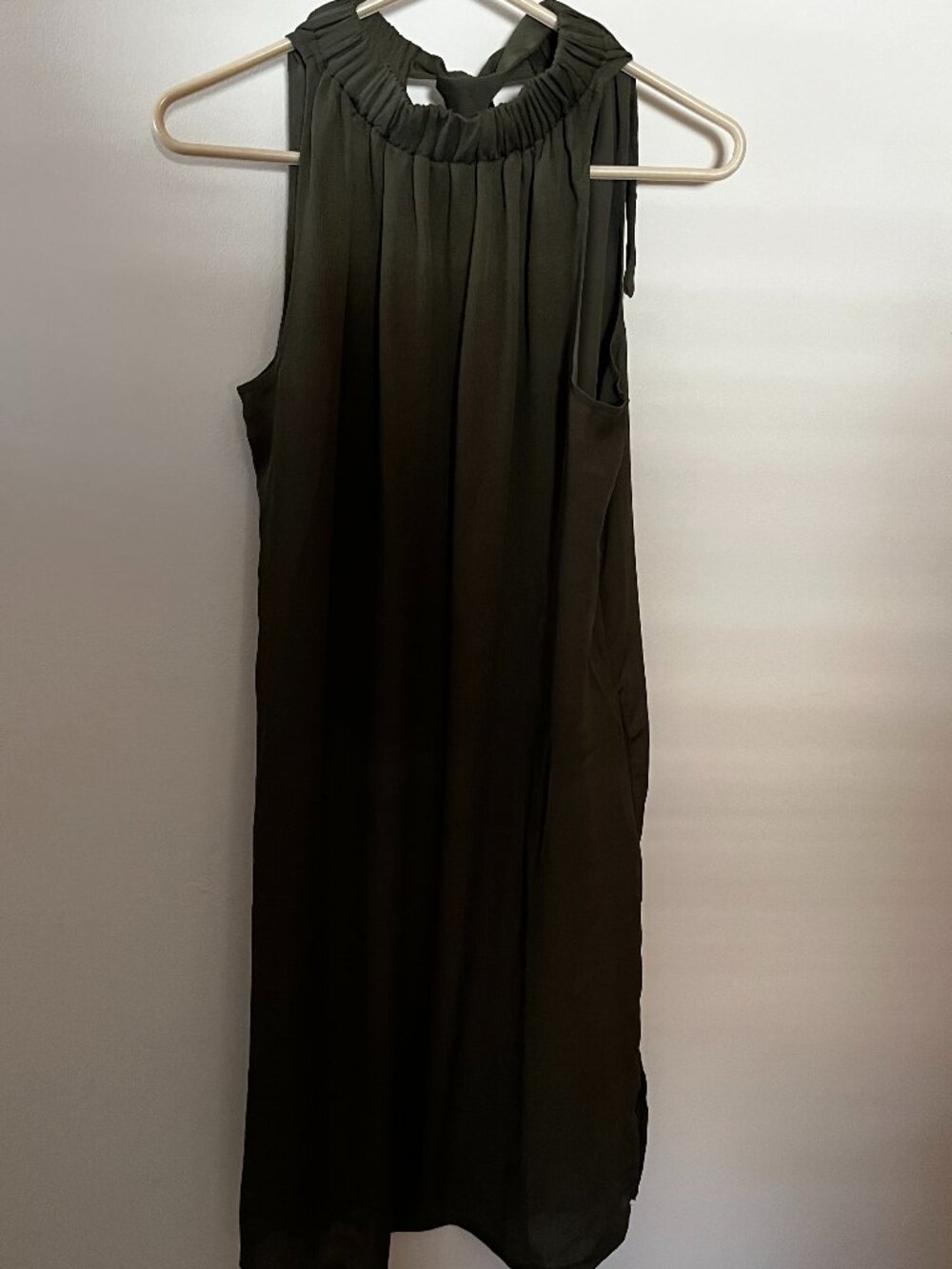 NEW - Prologue Olive Green Sheath Dress with Gathered, High Neckline / Size M